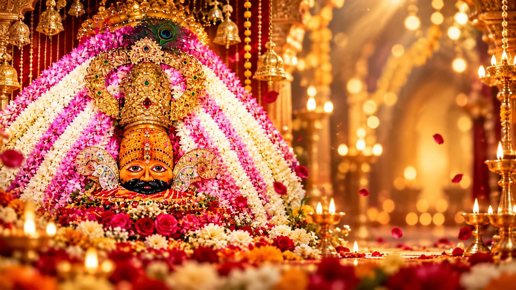 Khatu Shyam devotional image surrounded by flowers